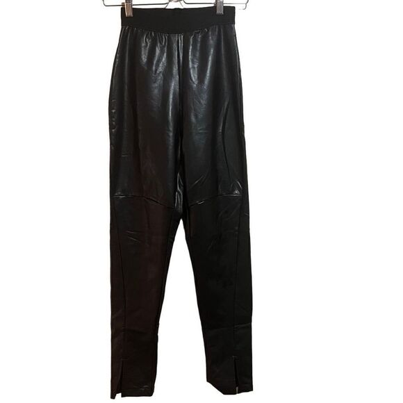 French Connection Women's Black Pull On Leather High Waisted Pants Size XS - Picture 1 of 5